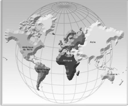 La planete terre et ses cinq continent